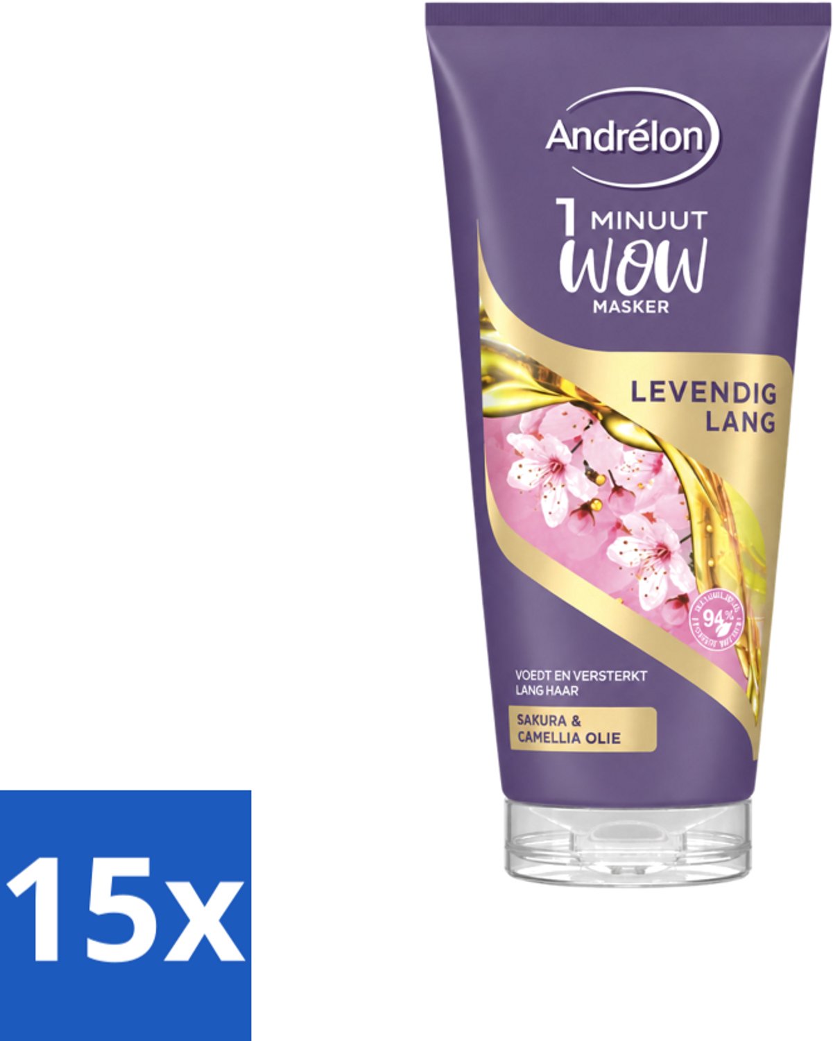 15 x Andrélon - WOW - Masker - Levendig Lang - 180 ml - Voordeelverpakking - 15 stuks