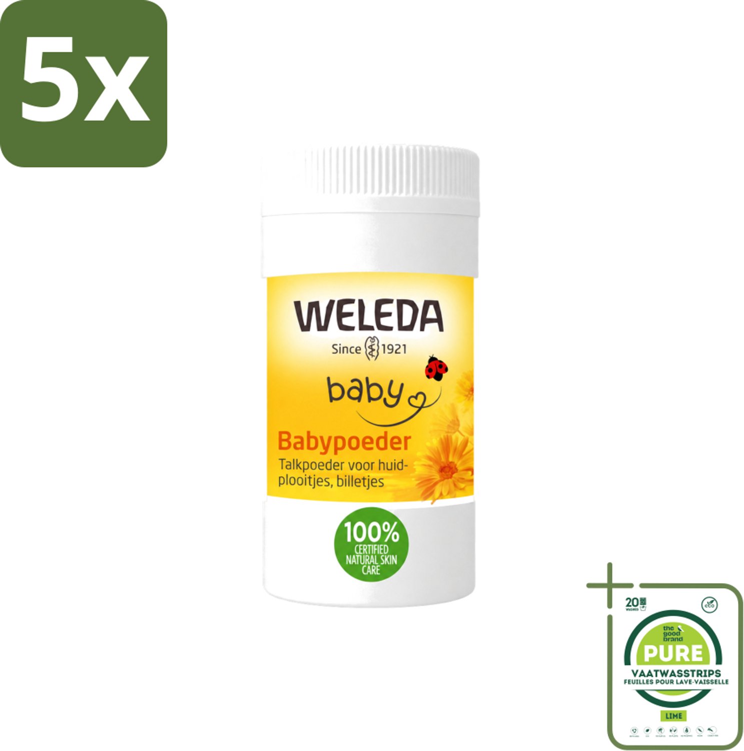 5 x WELEDA - Babypoeder - Baby & Kind Calendula - 20 g - Grootverpakking - Vaatwasstrips - Babyhuid Verzorging - Poeder Voor Babyhuid - Natuurlijke Babyhuid Verzorging - Calendula Poeder - Arnica Extract