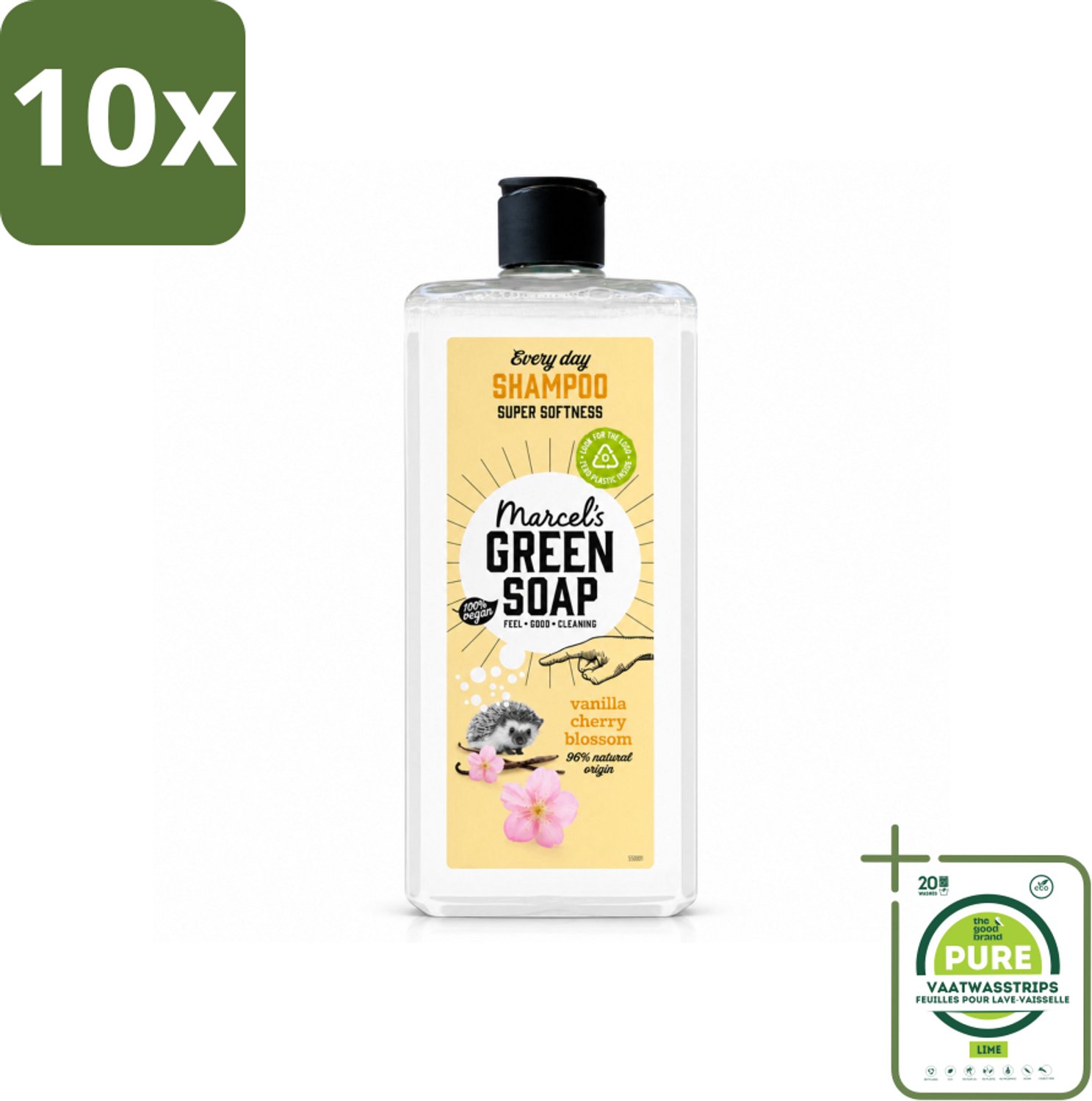 10 x Marcel's Green Soap - Every Day Shampoo - Vanilla & Cherry Blossom - Versterkt & verzorgt - 300 ml - Grootverpakking - Vaatwasstrips - Dagelijks Shampoo - Natuurlijke Shampoo - Haar Verzorgen - Haar Reinigen - Vanille En Kersenbloesem