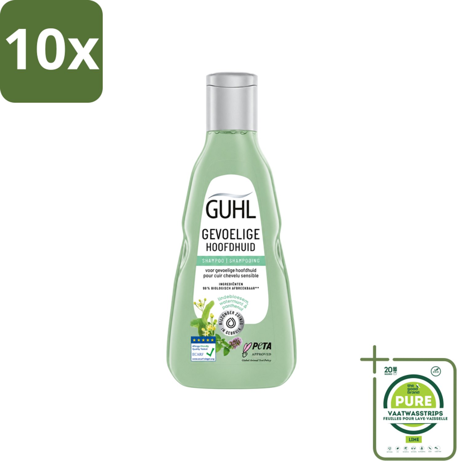 10 x Guhl - Shampoo - Gevoelige Hoofdhuid - 250 ml - Grootverpakking - Vaatwasstrips - Gevoelige Hoofdhuid - Kalmerende Shampoo - Droge Hoofdhuid - Hoofdhuid Verzorging - Haar Verzorging