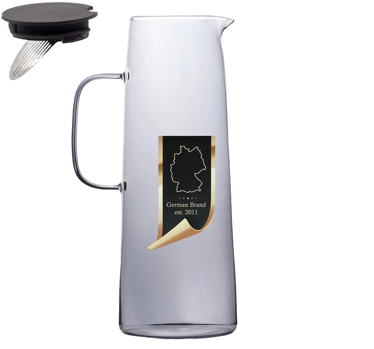 Intirilife Karaf, Glazen Kan, in Rookgrijs - 1.4 Liter Capaciteit - Glas, Waterkan met Deksel en Zeef voor Warme en Koude Dranken, Thee, Sap, Limonade
