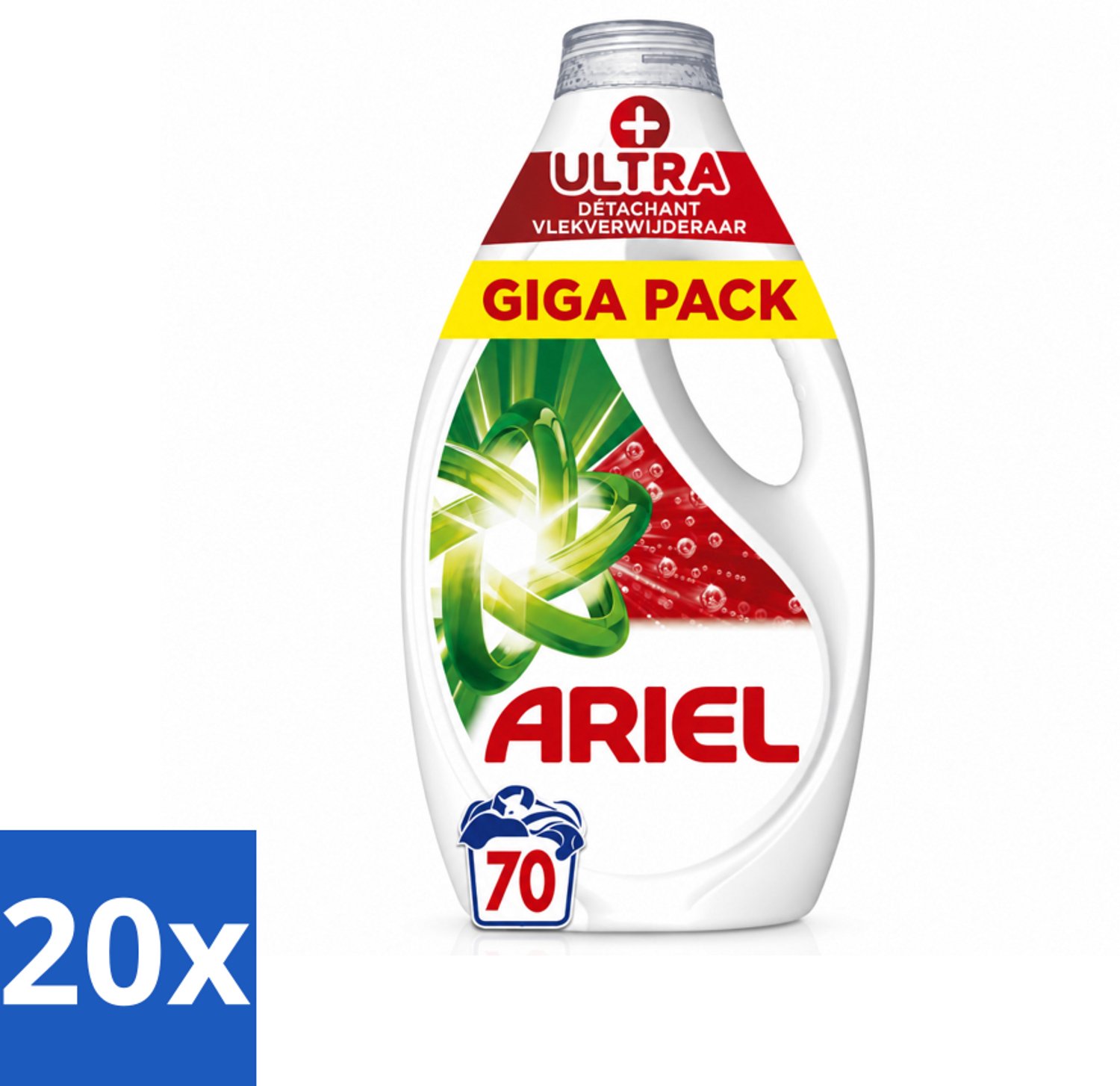 20 x Ariel - Vloeibaar Wasmiddel - +Ultra Vlekverwijderaar - 70 Wasbeurten - 3150 ml - Voordeelverpakking - 20 stuks