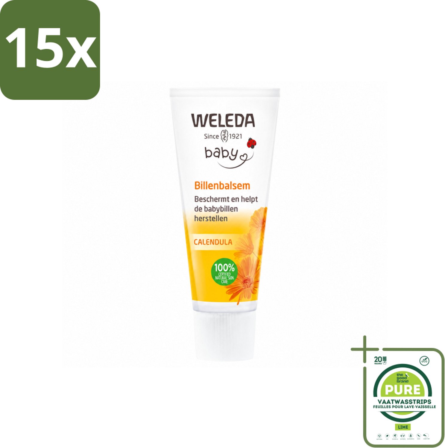 15 x WELEDA - Billenbalsem - Baby Calendula - 30 ml - Grootverpakking - Vaatwasstrips - Babybillen - Luieruitslag - Babyhuid - Natuurlijke Verzorging - Zinkoxide