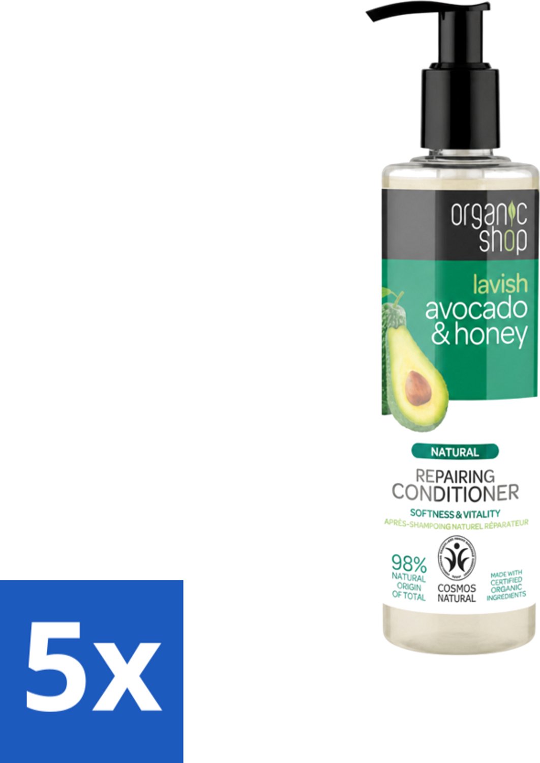 5 x Organic Shop - Natural Repairing Conditioner - Avocado & Honey - 280 ml - Voordeelverpakking - 5 stuks
