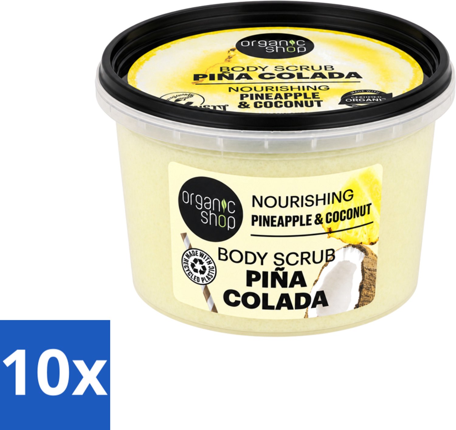 10 x Organic Shop - Body Scrub Pineapple & Coconut - Verfrissend en Voedend - 250 ml - Voordeelverpakking - 10 stuks