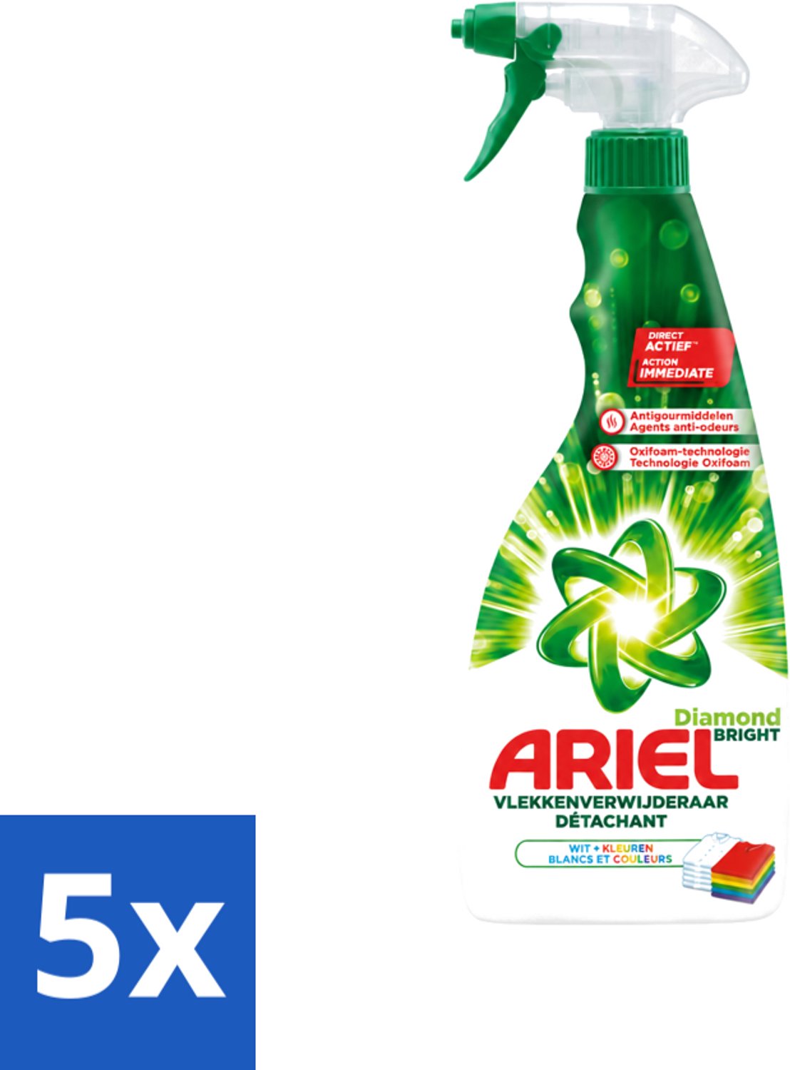 5 x Ariel Diamond Bright - Vloeibare Vlekverwijderaar - Witte en Gekleurde Was - 30 Wasbeurten - Voordeelverpakking - 5 stuks