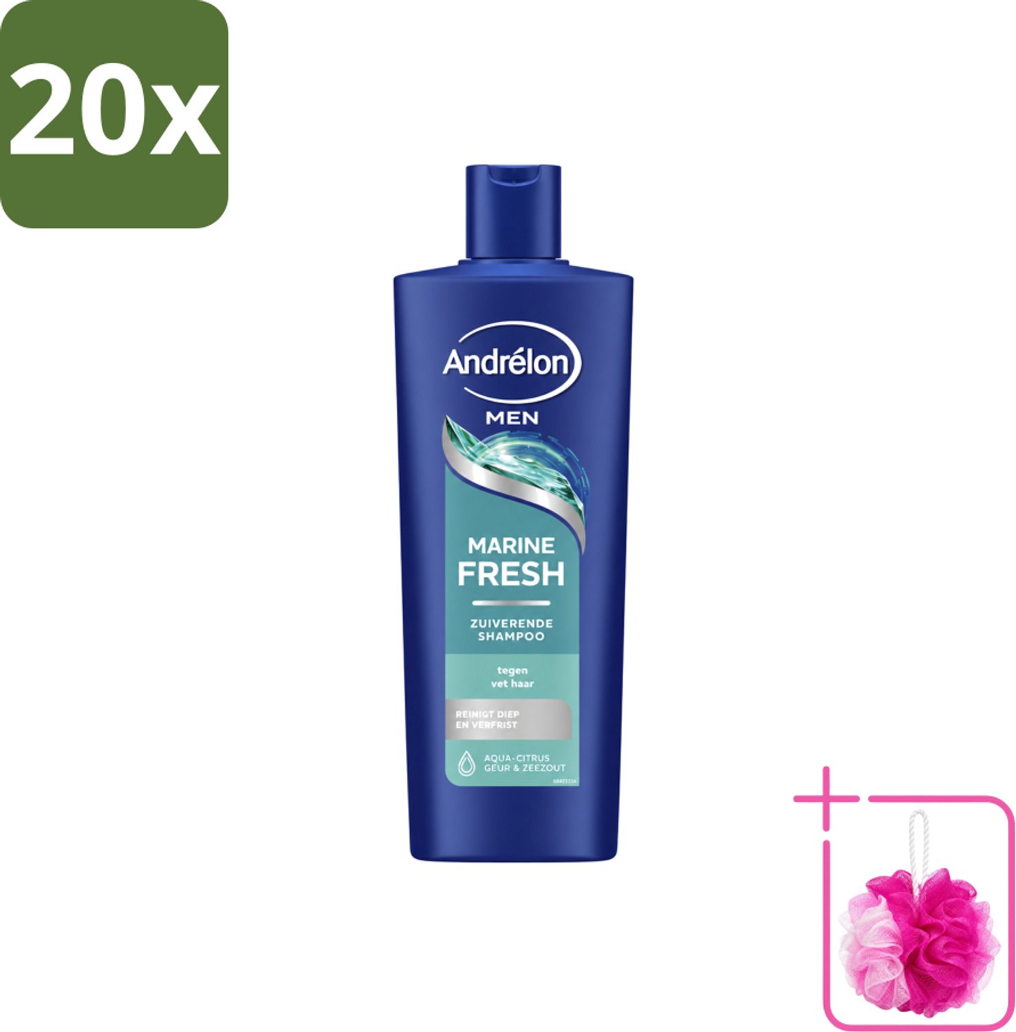 20 x Andrélon – Shampoo – Marine Fresh Men – 400 ml - Bulkverpakking - Mannelijk haar reinigen - Douchemop - Vet haar verwijderen