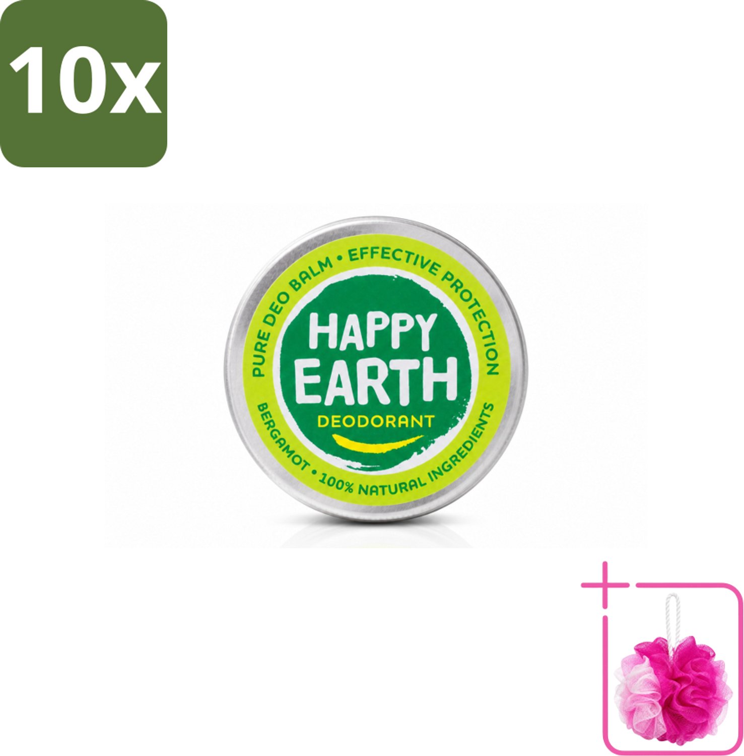10 x Happy Earth – Deodorant Balm – 100% Natuurlijk Bergamot – 45 g - Bulkverpakking - Deodorant bergamot - Douchemop - Natuurlijke deodorant