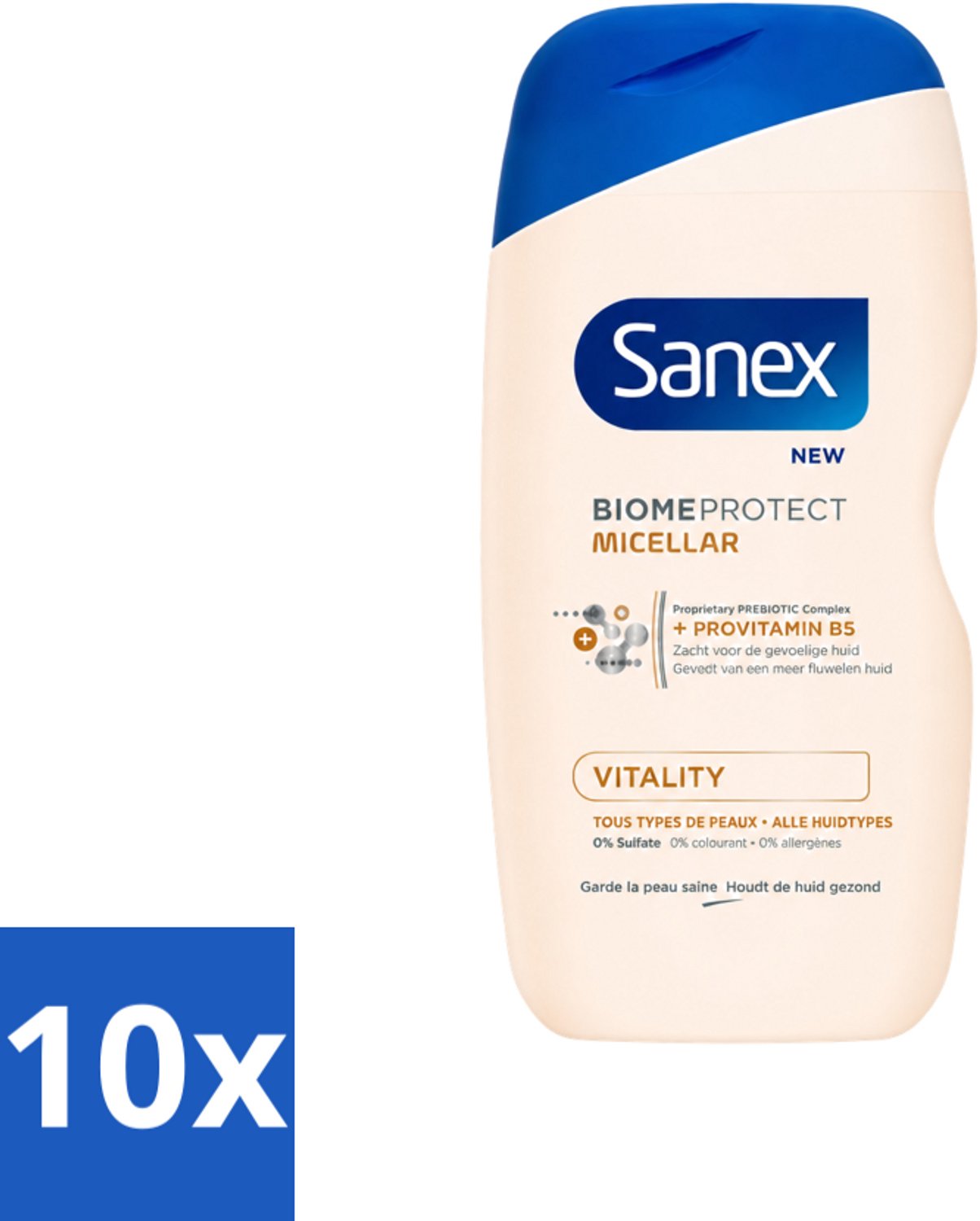 10 x Sanex - BiomeProtect Micellair - Douchegel - Vitaliteit - 0% Sulfaat - Alle Huidtypes - 400 ml - Voordeelverpakking - 10 stuks