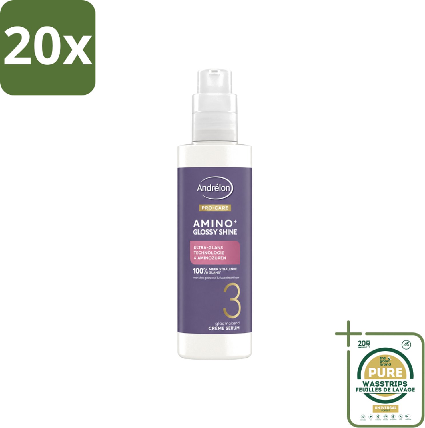 20 x Andrélon – Crème Serum – Pro Care Amino+ Glossy Shine – 200 ml - Wasstrips - Haarverzorging - Glans - Haarverzorging Crème - Haarverzorging Serum - Haarverzorging Voor Dof Haar