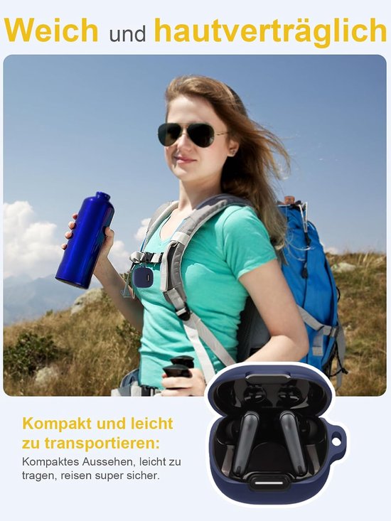 Hoes voor Anker Soundcore Liberty 4 NC Wireless Headphones, zachte siliconen beschermhoes, huidvriendelijk etui met karabijnhaak, volledige bescherming, blauw — afbeelding 5