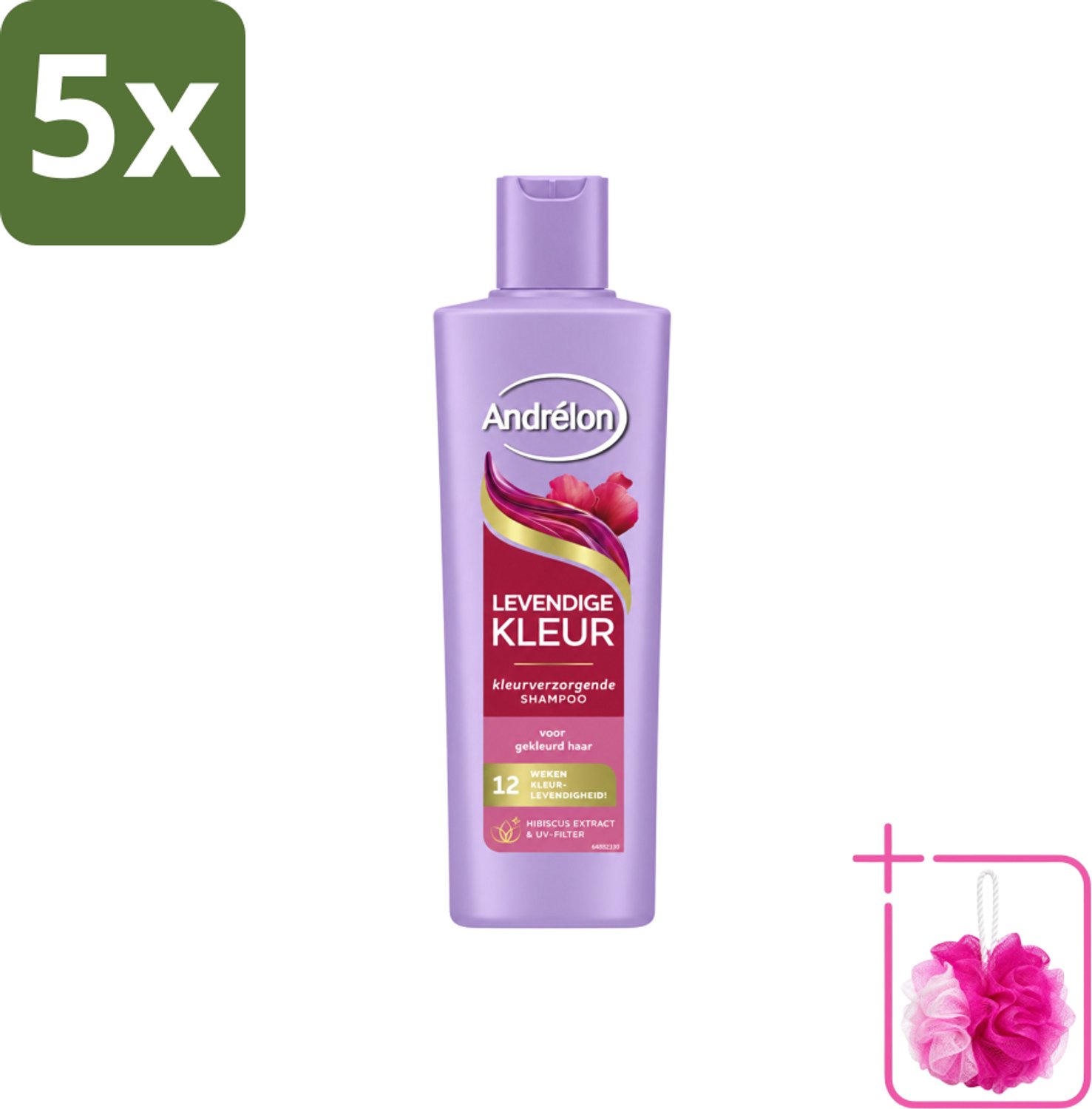 5 x Andrélon – Shampoo – Levendige Kleur – 250 ml - Bulkverpakking - Kleurbehoud haar - Douchemop - Hibiscus shampoo