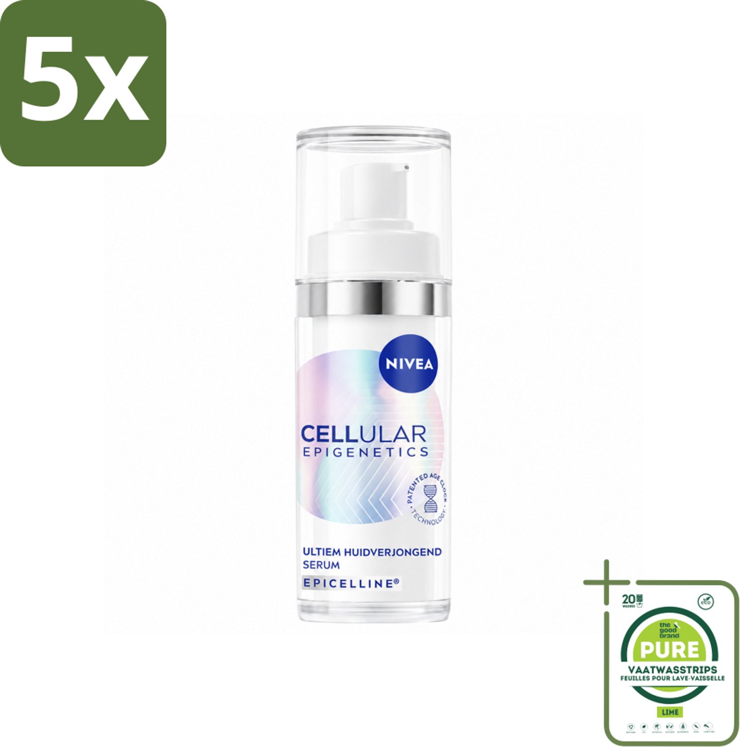 5 x NIVEA – Anti-Age Serum – Cellular Epigenetics – 30 ml - Grootverpakking - Vaatwasstrips - Anti-ouderdom - Gezichts-serum - Jeugdige Huid - Rimpelvermindering - Hydraatatie