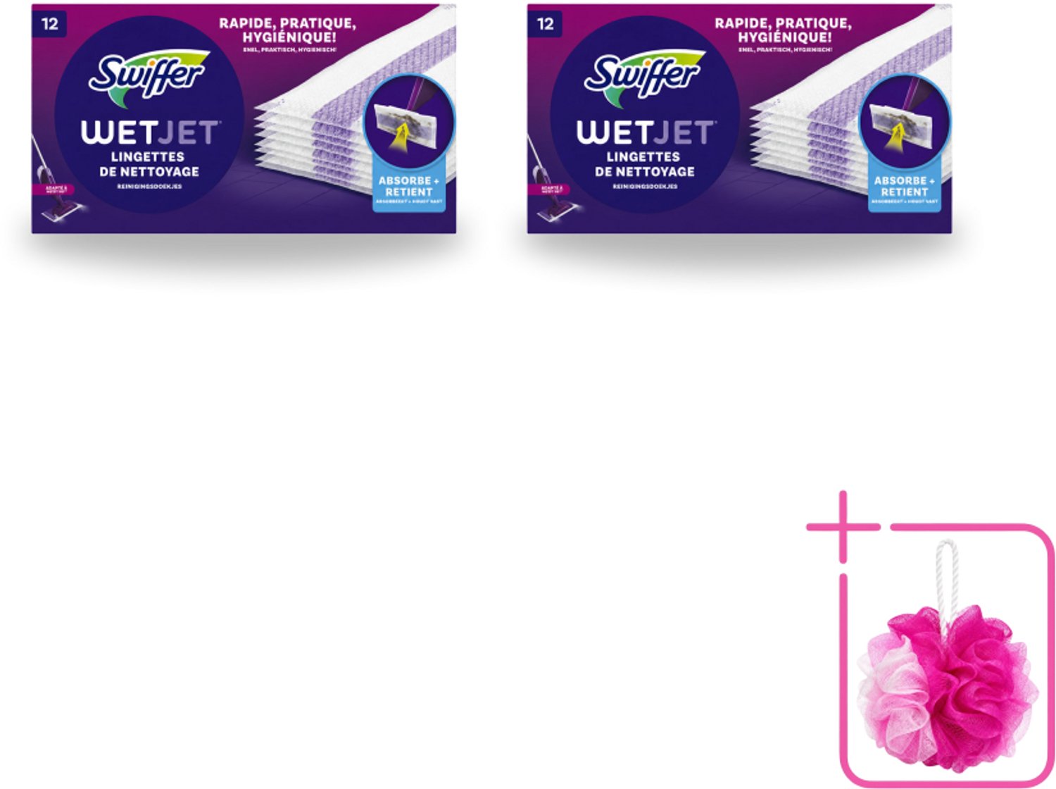 2 x Swiffer - WetJet – Reinigingsdoekjes – Navullingen – 12 doekjes - Bulkverpakking - Absorberende navuldoekjes - Douchemop - Spraymop doekjes