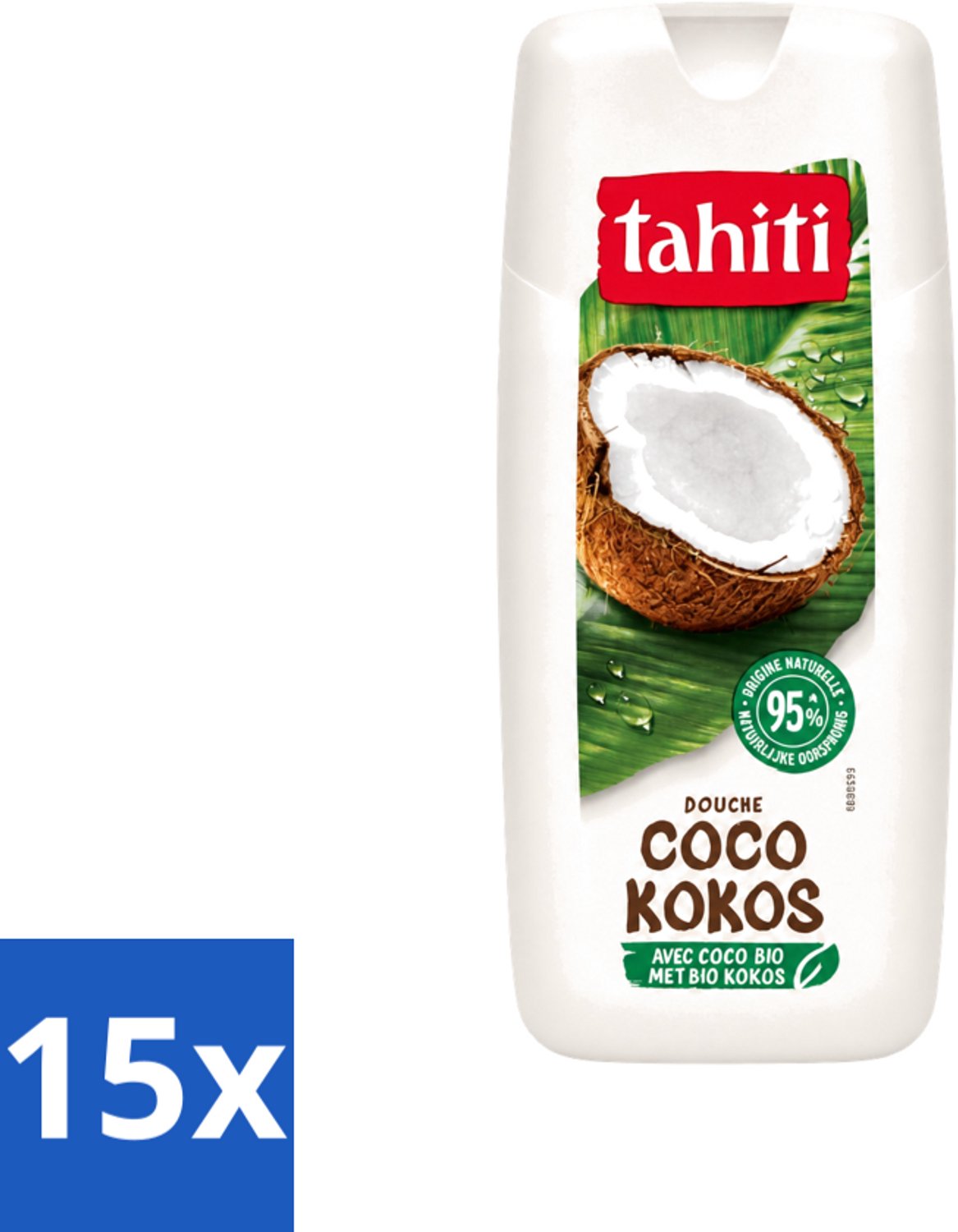 15 x Tahiti - Douchegel - Biologische Kokos - 100% Vegan - 300 ml - Voordeelverpakking - 15 stuks