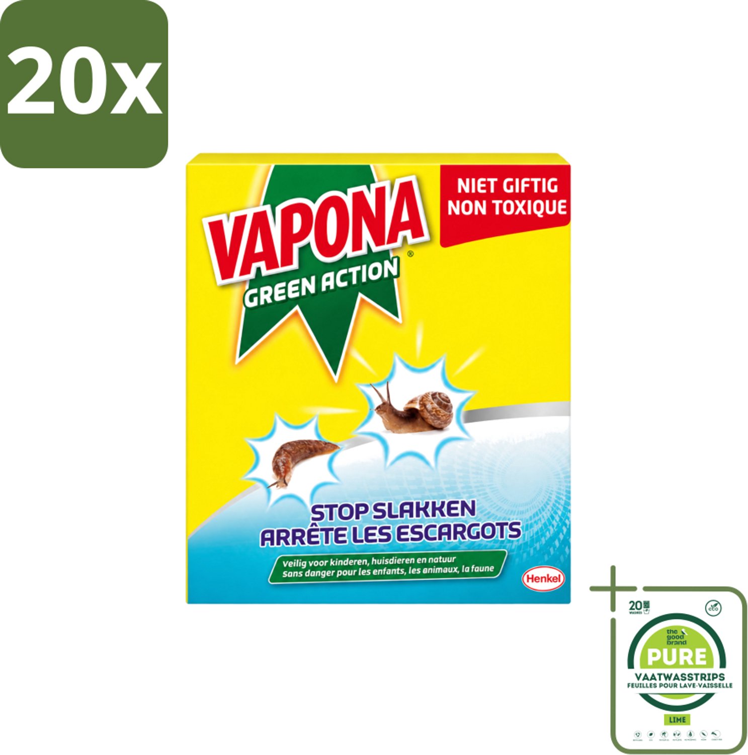 20 x Vapona - Slakkenkorrels - Green Action - Natuurlijk, Kind- & Diervriendelijk - 500g - Grootverpakking - Vaatwasstrips - Anti-slakken Korrels - Slakken Bestrijding - Natuurlijke Slakkenbestrijding - Slakken Bescherming - Tuinbescherming