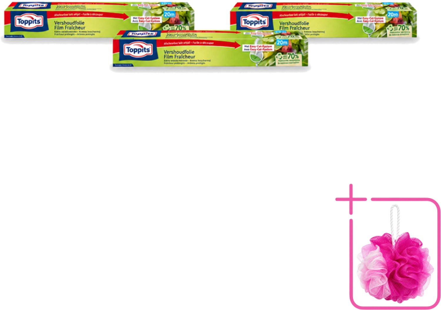 3 x Toppits – Vershoudfolie – 32,5 cm × 20 m - Bulkverpakking - Vershoudfolie - Douchemop - Eetvoedingsproducten