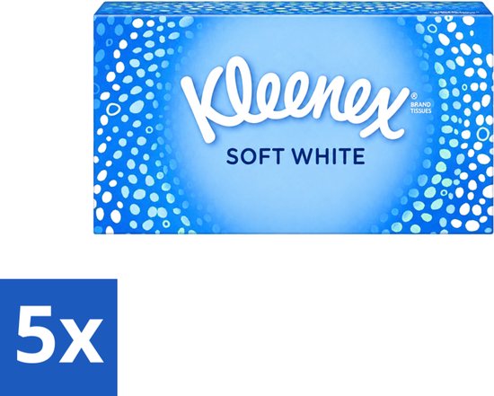 Mouchoirs Kleenex Soft White dans une boîte bleue à motifs de points, lot de 5.