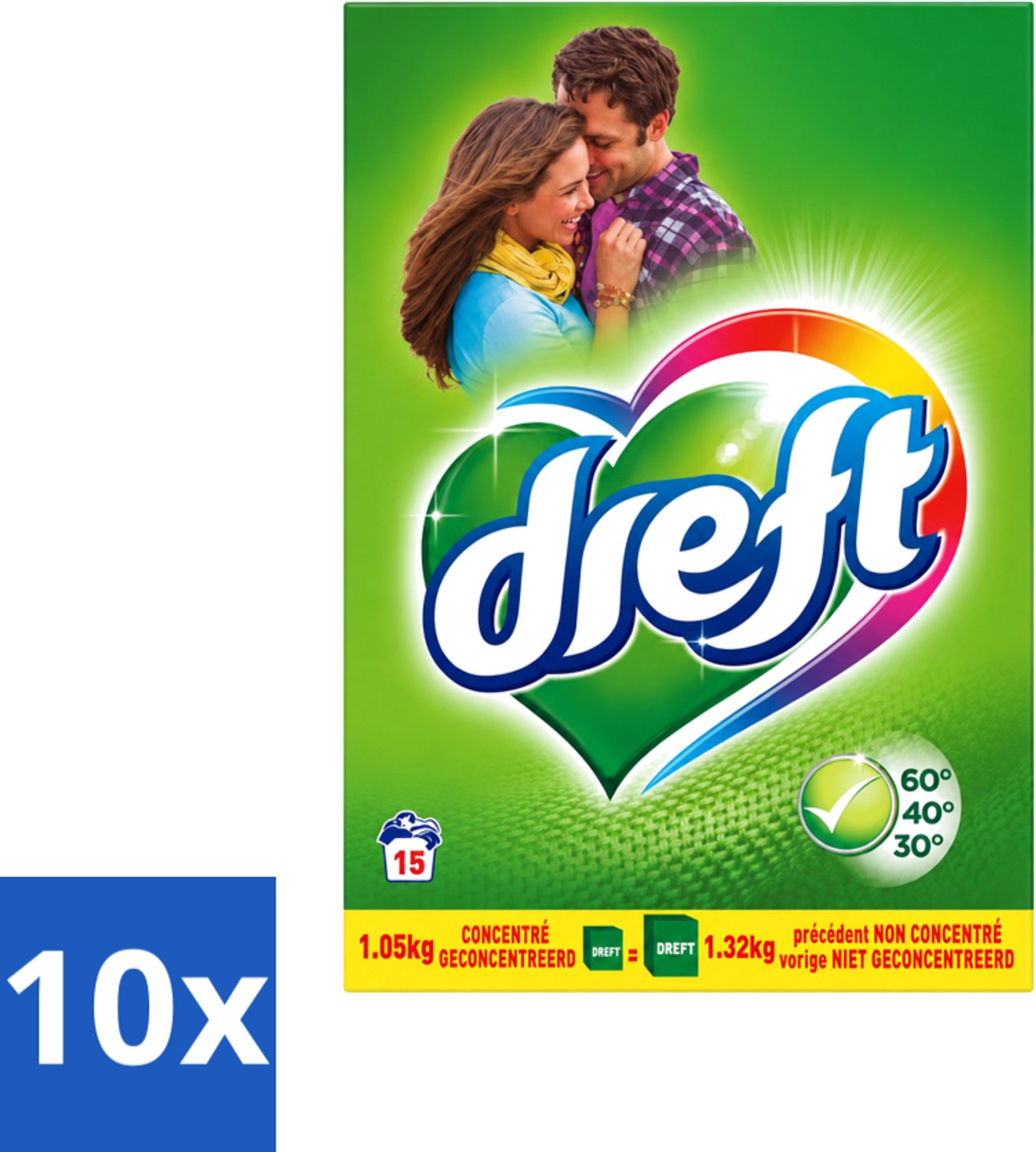 10 x Dreft - Waspoeder - Witte en Gekleurde Was - Original - 15 Wasbeurten - Voordeelverpakking - 10 stuks