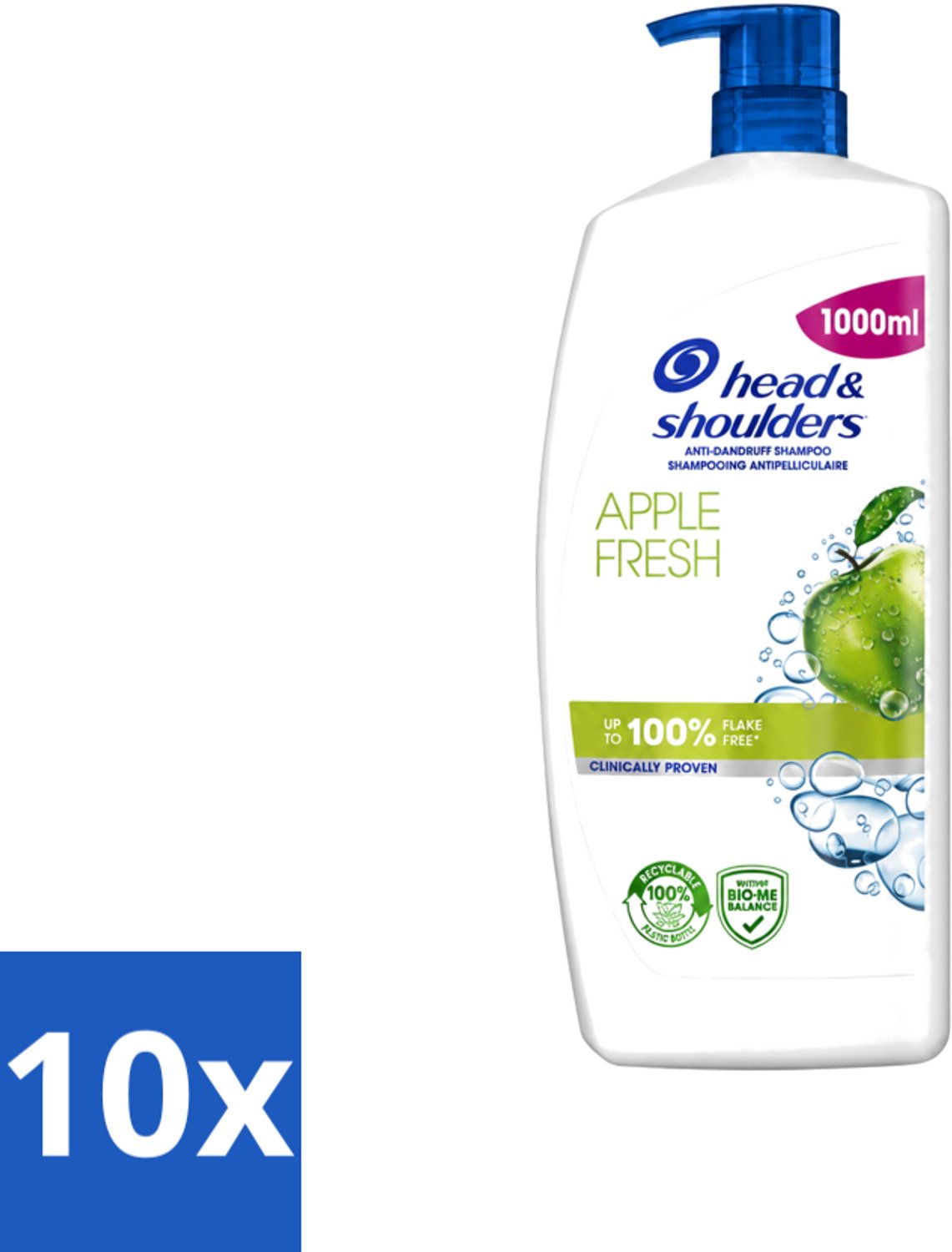 10 x Head & Shoulders - Anti-Roos Shampoo - Apple Fresh - Pompflacon - 1000 ml - Voordeelverpakking - 10 stuks