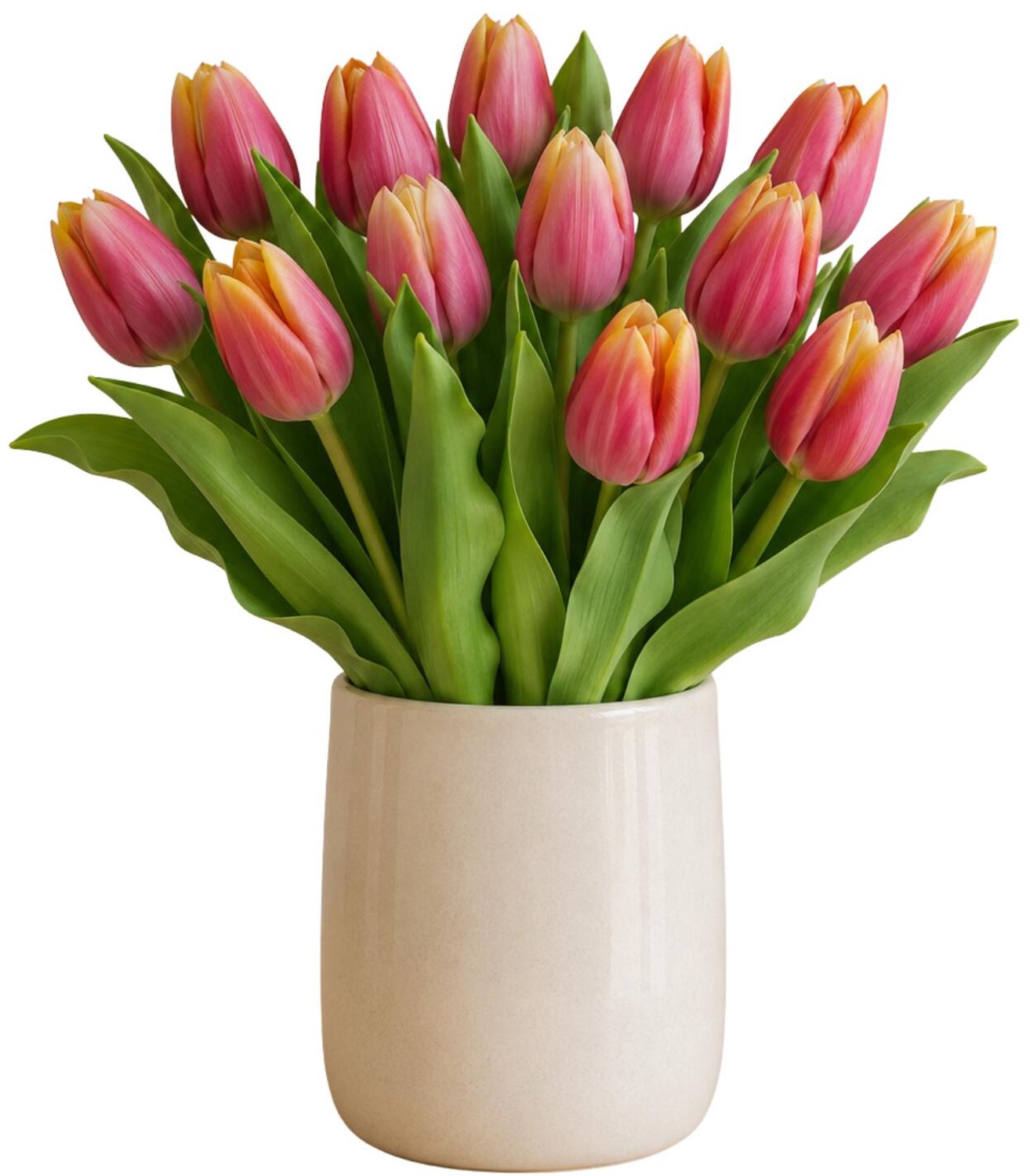 Bellatio Design Kunst tulpen boeket Vermeer - 14x stuks - geel/paars - real touch - 31 cm
