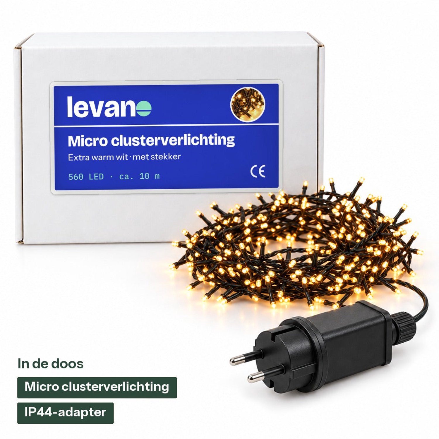 Levano Kerstverlichting Buiten 560 LED 10 m Extra Warm Wit - Kerstversiering - Lichtsnoer Buiten - Kerstlampjes - Kerstboomverlichting - Lichtslinger - Kerstlichtjes - Clusterverlichting - Kerstverlichting Binnen - LED Lichtjes - Micro Cluster – foto 8