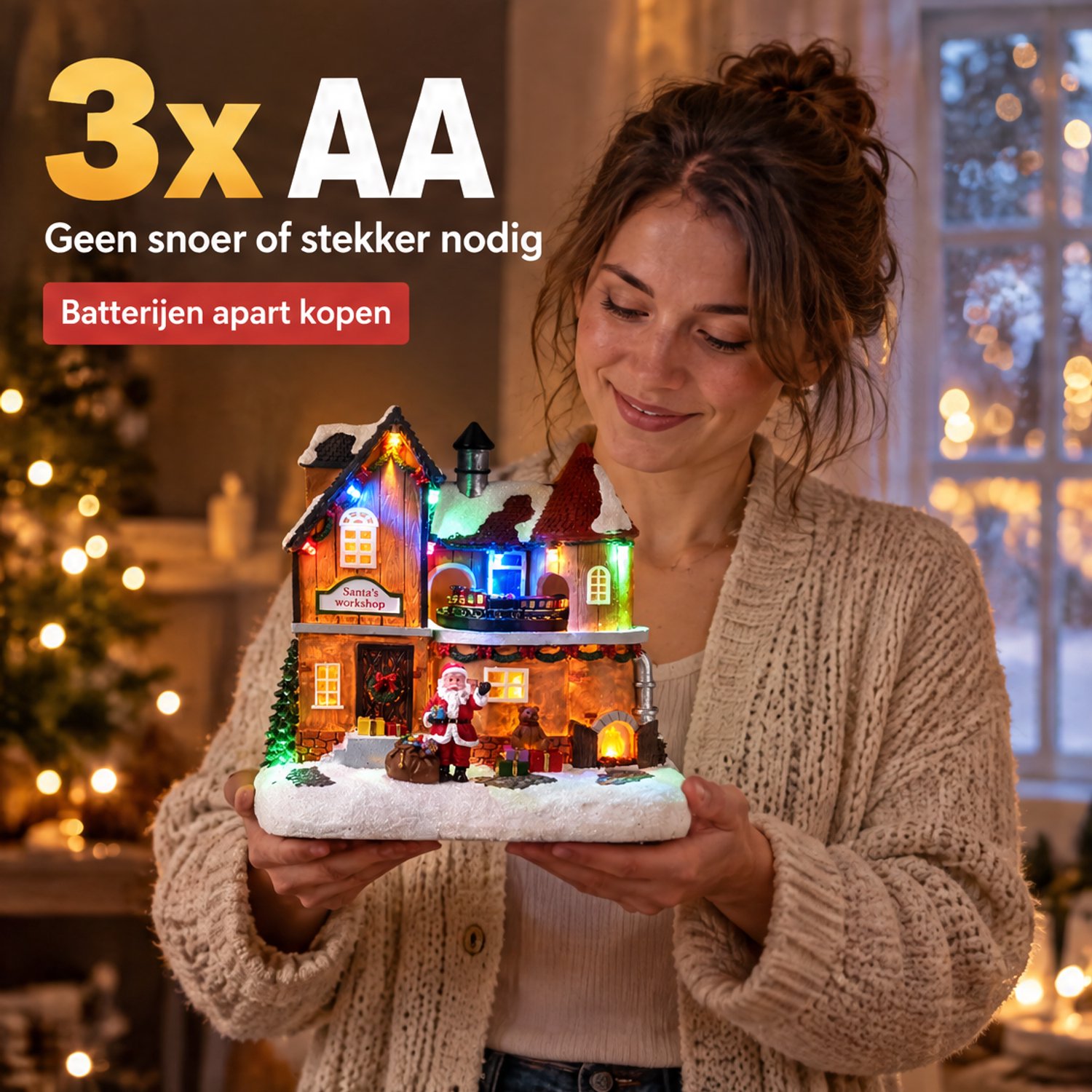 Levano Kerstdecoratie voor Binnen - Kerstverlichting op Batterij - Kersthuisjes met Verlichting en Beweging - Kerstdorp - Kersttrein - Kerstlampjes - Kerstdorp Figuren - Kersttafereel - Kerst Decoratie Tafel - Sfeerverlichting – foto 6