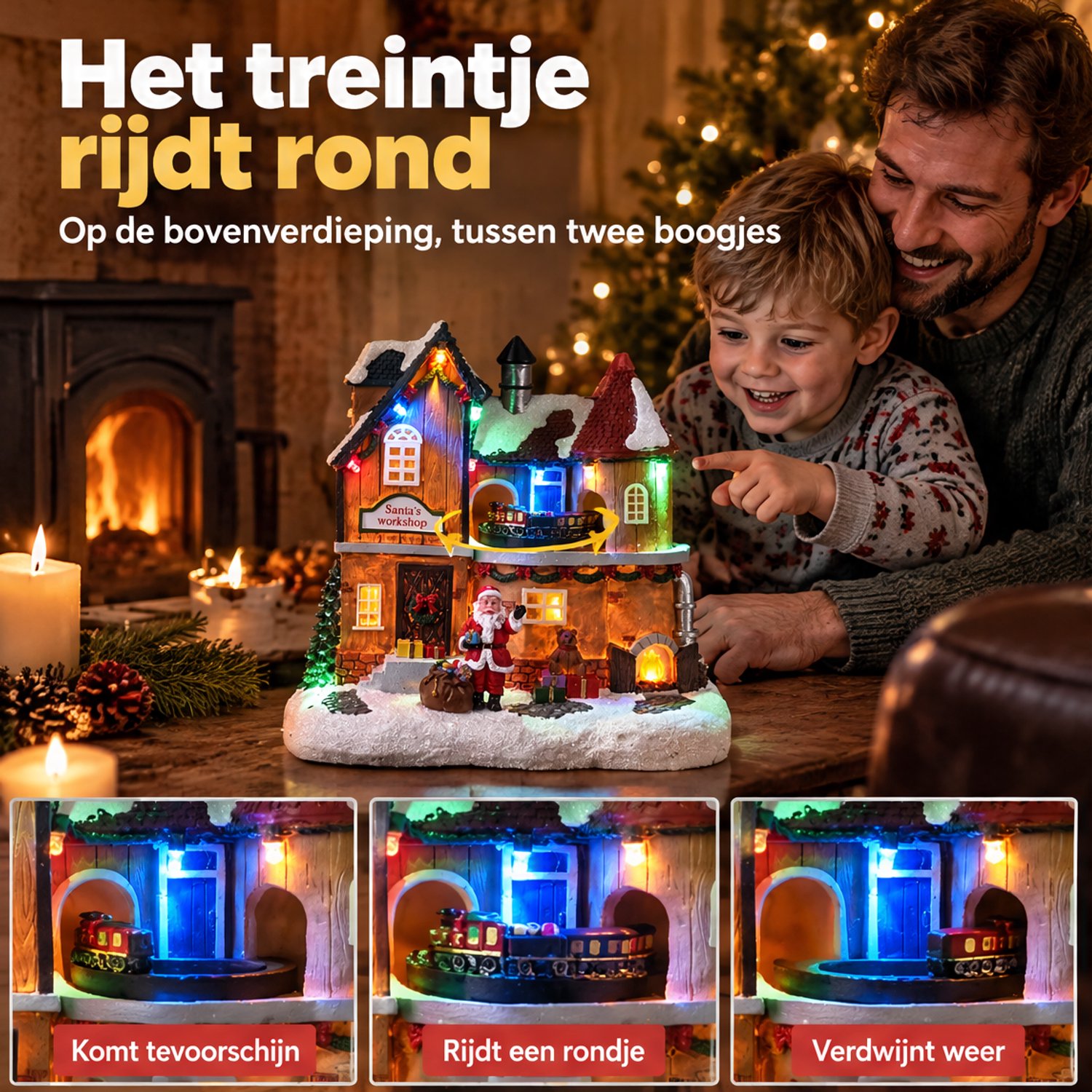 Levano Kerstdecoratie voor Binnen - Kerstverlichting op Batterij - Kersthuisjes met Verlichting en Beweging - Kerstdorp - Kersttrein - Kerstlampjes - Kerstdorp Figuren - Kersttafereel - Kerst Decoratie Tafel - Sfeerverlichting – foto 2