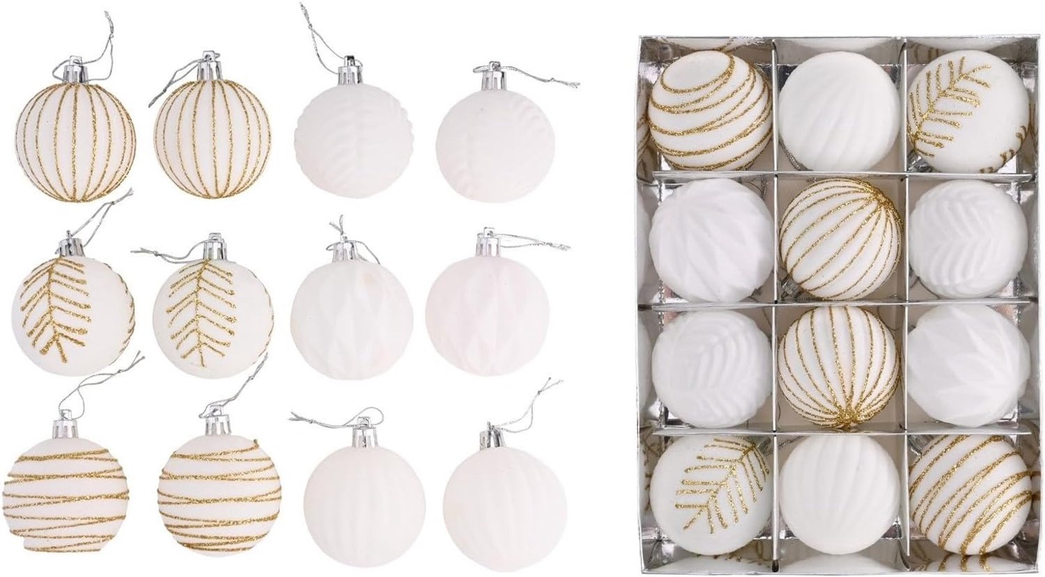 Mrilary Fluwelen Kerstboomhangers, 12 stuks Fluwelen Ballen Beige Crème Kerstornamenten Set, Hangende Viltachtige Fluwelen Ballen Bulk Plastic Shatterproof voor Kerstboomdecoratie
