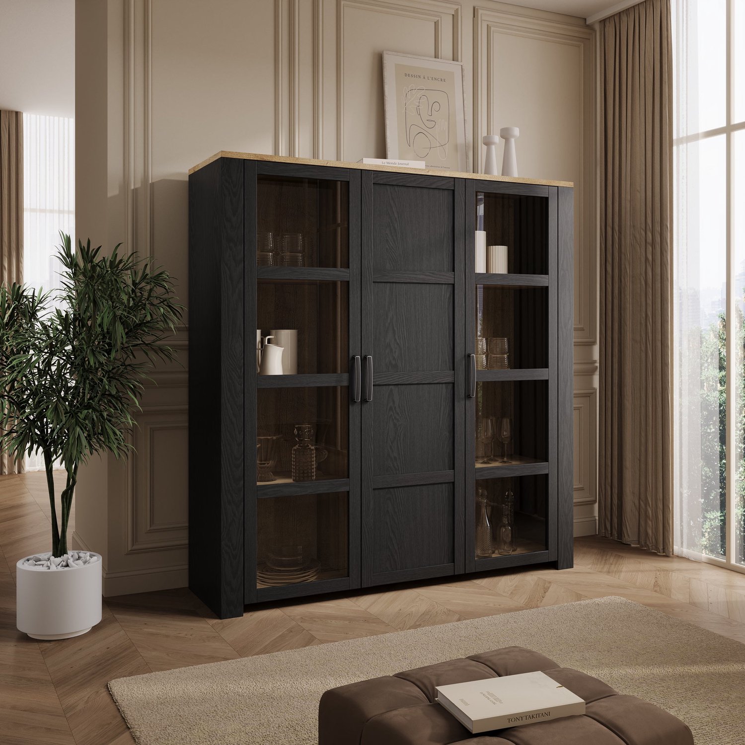 MEUBELLA Borello - Buffetkast - Zwart - 151x42x161 cm