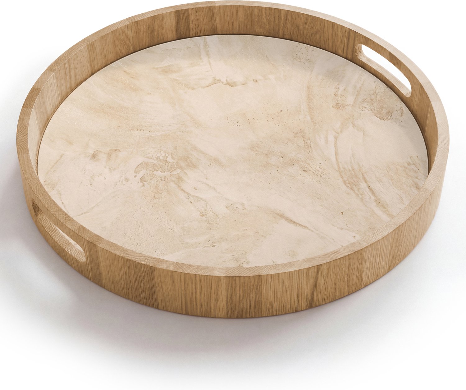 Dienblad rond 40x40 cm - Schootdienblad hout - Textuur - Patroon - Abstract - Modern - Beige - Borrelplank rechthoek - Plateau houten dienbladen