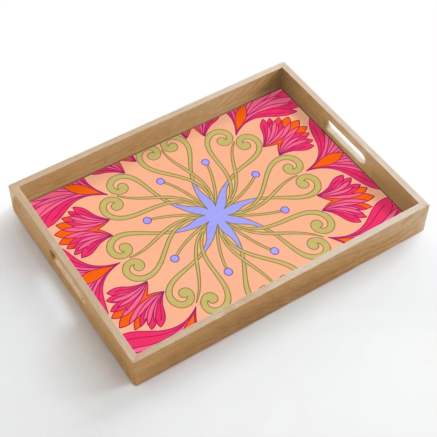 Dienblad hout 50x35 cm - Schootdienblad - Bloemen - Patroon - Abstract - Roze - Decoratief - Borrelplank rechthoek - Plateau dienbladen