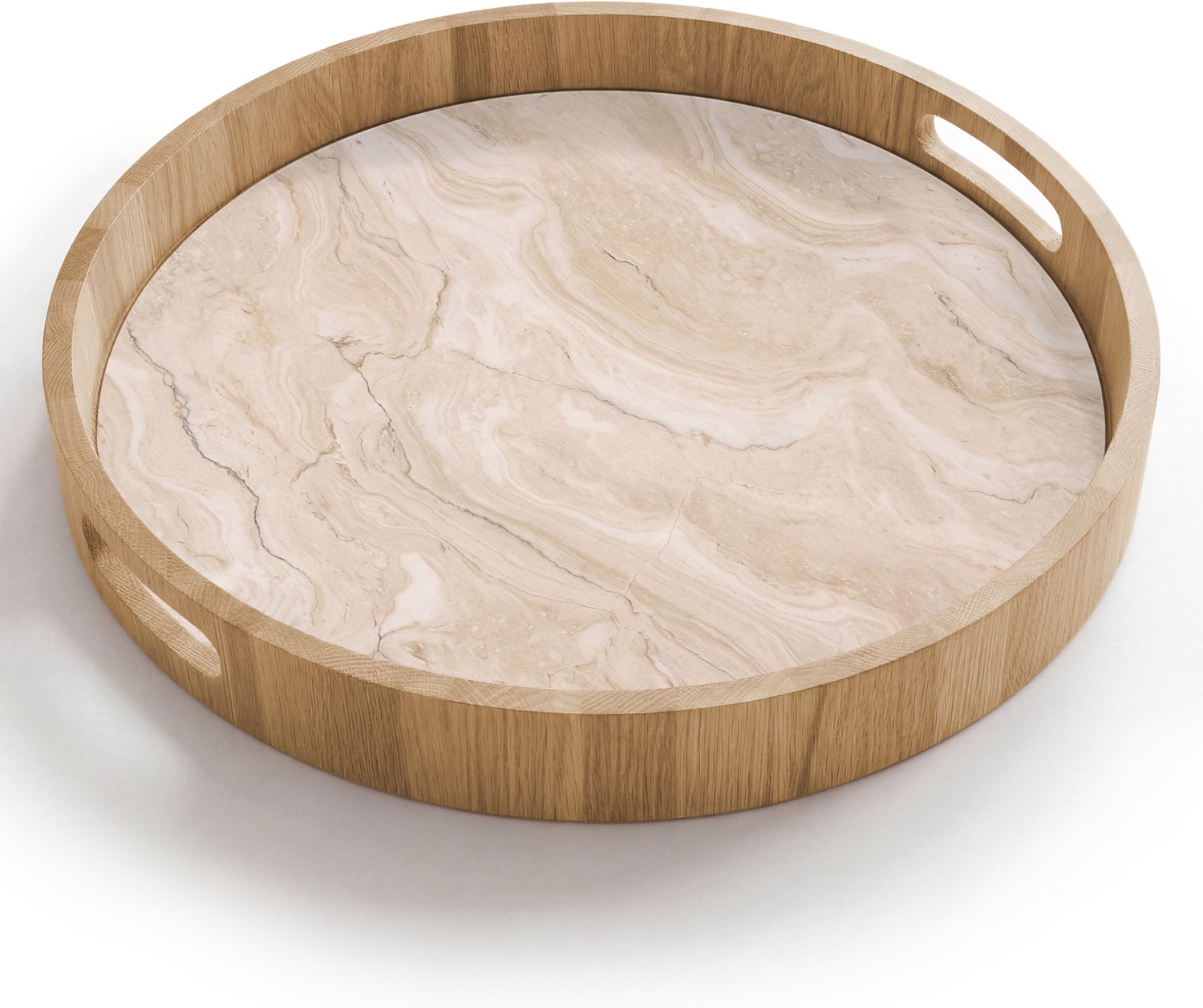 Dienblad rond 40x40 cm - Schootdienblad hout - Marmer - Patroon - Beige - Steen - Abstract - Borrelplank rechthoek - Plateau houten dienbladen