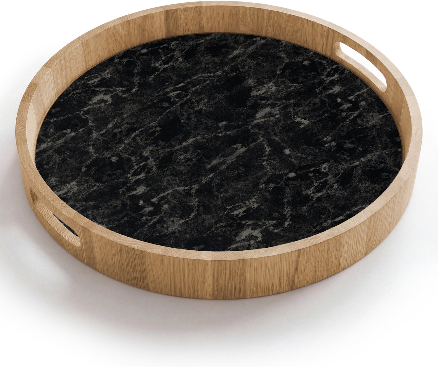 Dienblad rond 40x40 cm - Schootdienblad hout - Marmer - Aders - Zwart - Borrelplank rechthoek - Plateau houten dienbladen