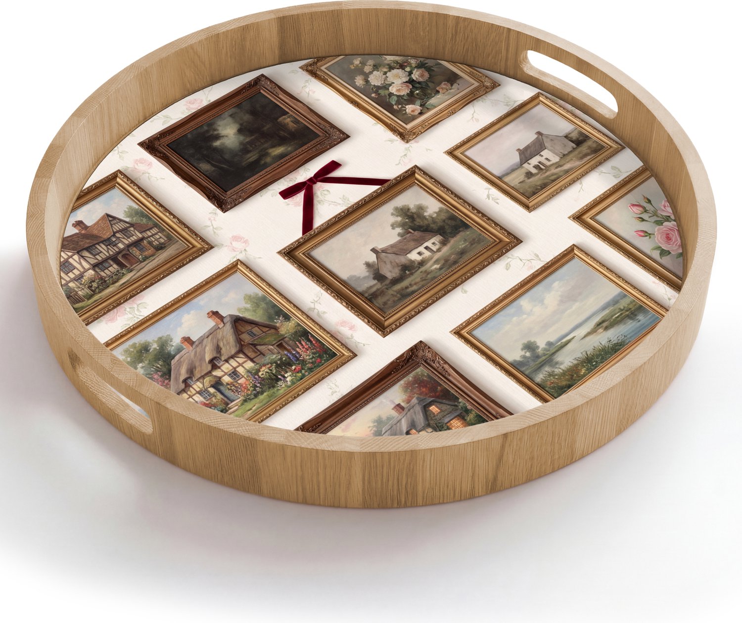 Dienblad rond 50x50 cm - Schootdienblad hout - Dier - Kat - Portret - Klassiek - Borrelplank rechthoek - Plateau houten dienbladen