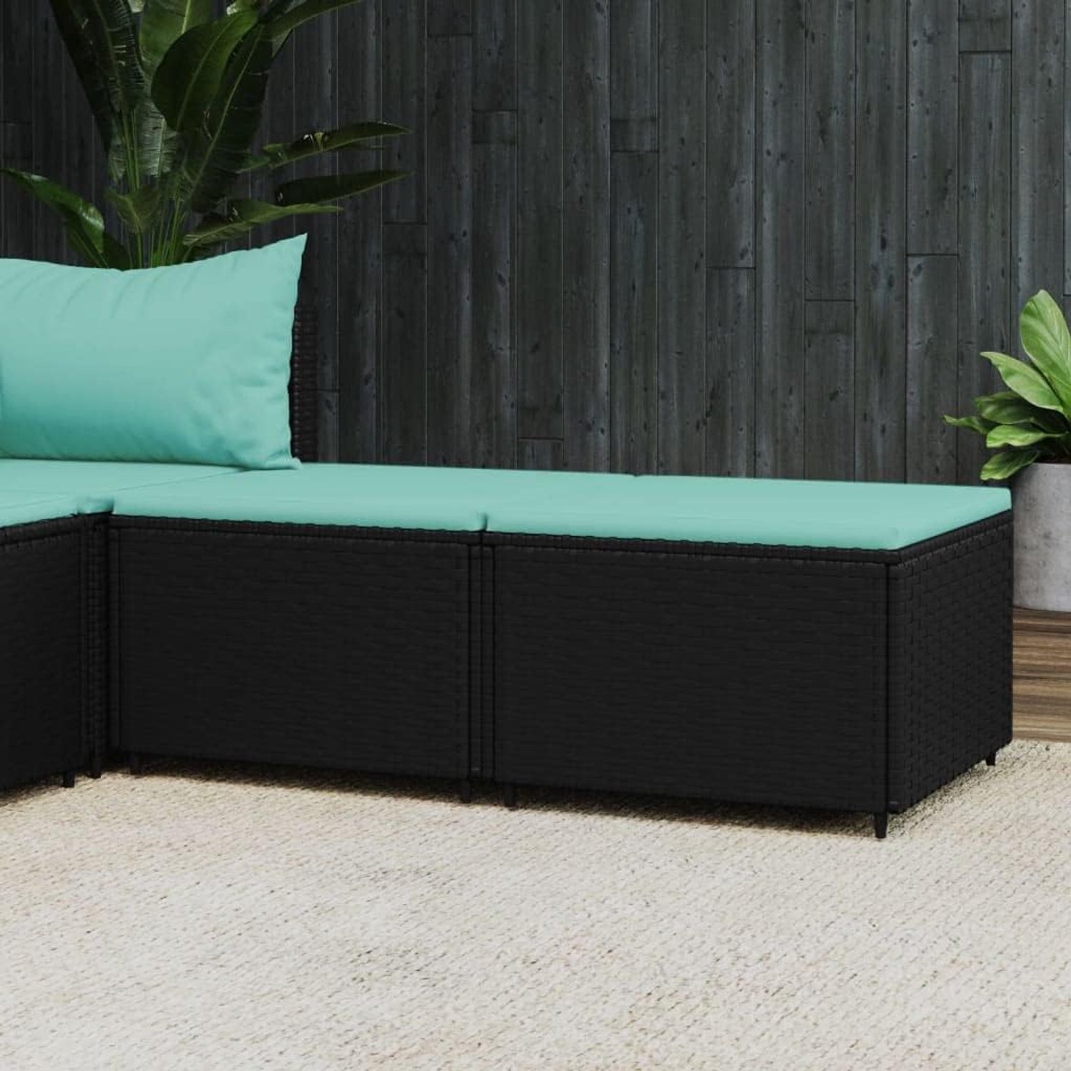 Krukken, set van 2 met kussens, PE-rotan voetenbank voor tuin, gepoedercoat stalen frame, modulair design, tot 110 kg belastbaar