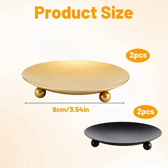 4 stuks kaarsenonderzetters, rond, universele kaarsenonderzetters voor stompkaarsen tot 9 cm, kaarshouder voor Kerstmis, familiefeest en bruiloft (zwart, goud) — afbeelding 2