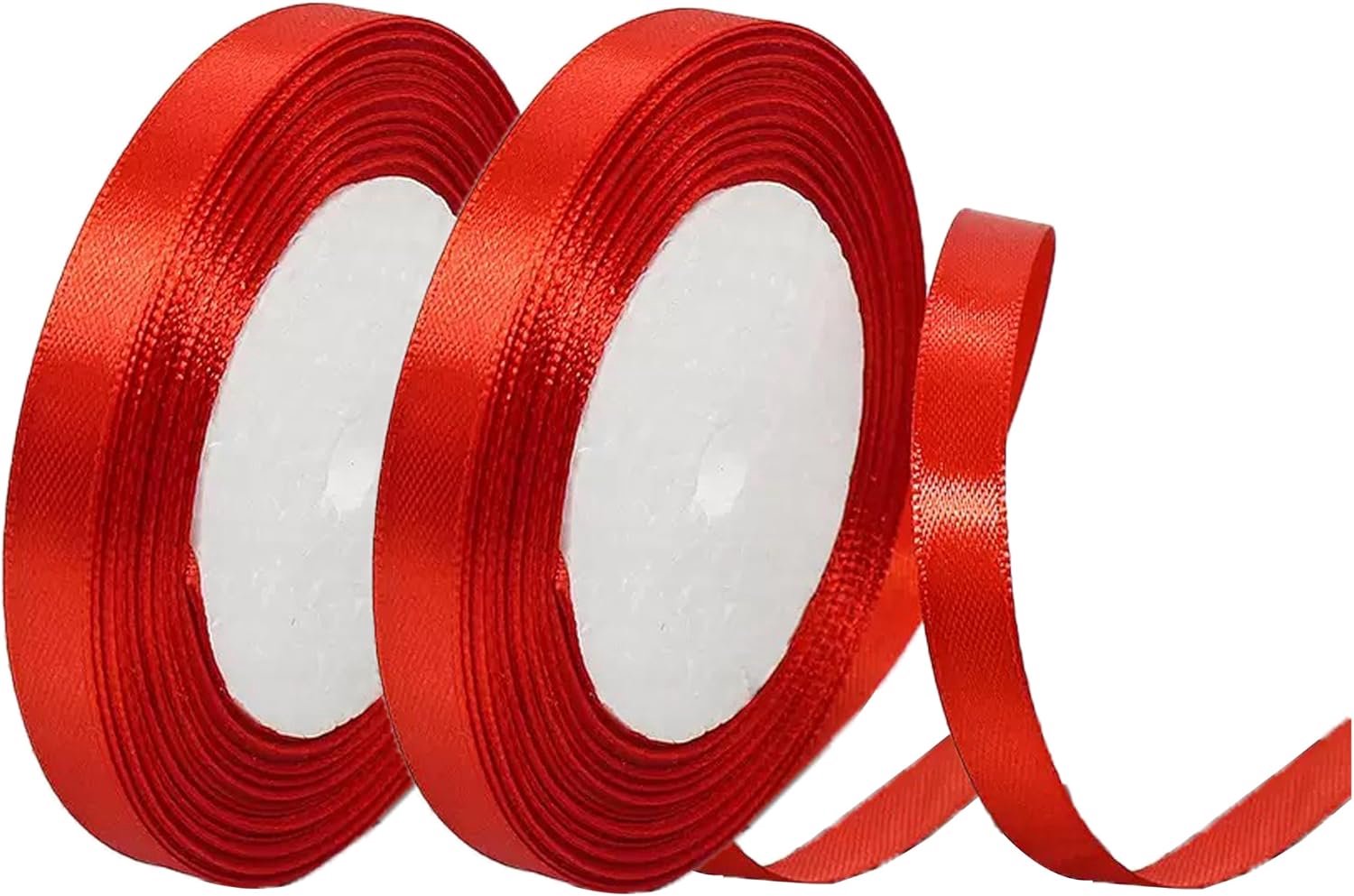 AiTodos® Double Sided Satin Ribbon 1cm x 22m, Classic Red, 2 Rolls - ShopVlot