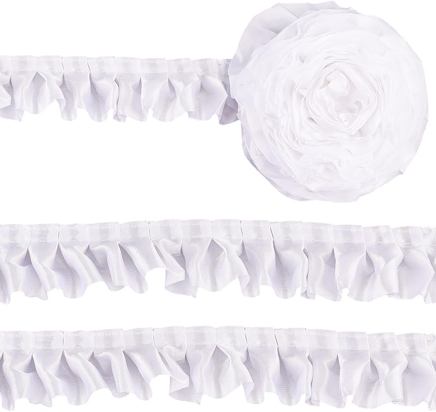 GORGECRAFT 10m×4cm Satin Pleated Ruffle Ribbon Fabric Lace Edges Polyester Lace Trim Ribbon Collecting Edge Fringe Decoration for Clothes Decor DIY Se