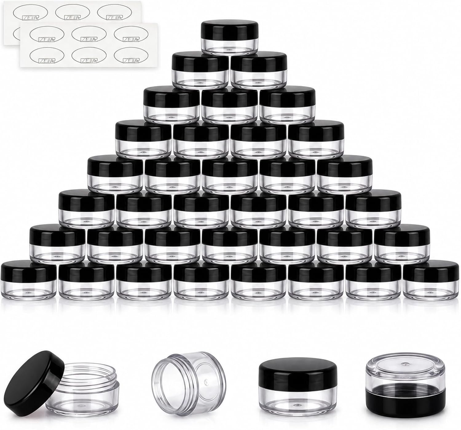 Zwarte plastic potjes voor cosmetica met deksel, BPA-vrij