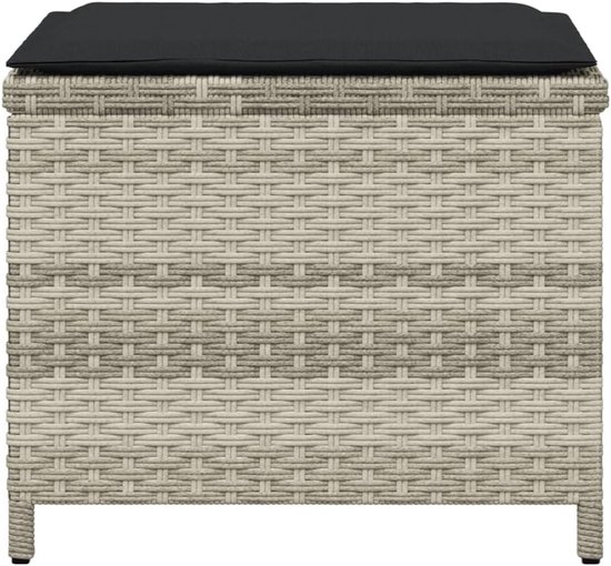 Poly rotan tuinkruk set 4-delig, lichtgrijs kruk 40x40x35 cm met kussen, afneembare hoes en gepoedercoat stalen frame, max. 110 kg belastbaar — afbeelding 4
