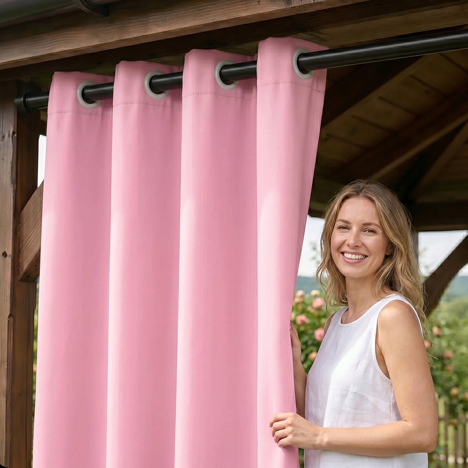 Waterdicht Tuindoek Gordijn Lichtroze 155x190 cm met Grommets