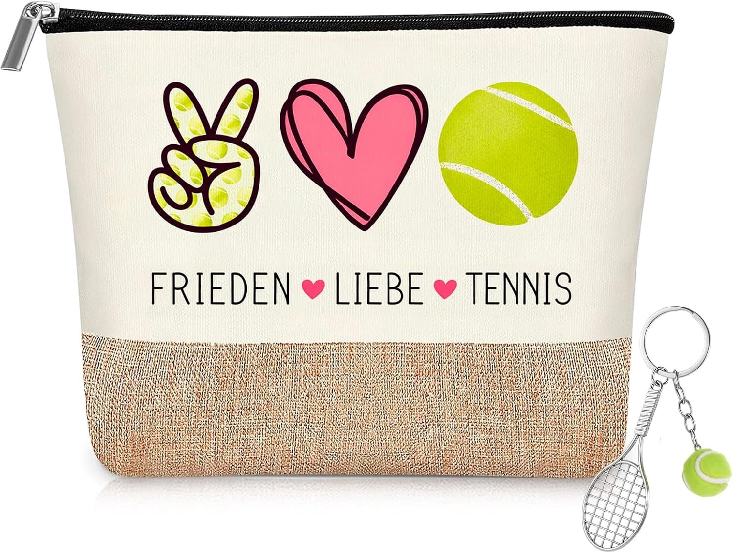 Tennis make-uptas met sleutelhanger - tweekleurig - praktische opslag - ideaal cadeau voor tennisfans - ShopVlot