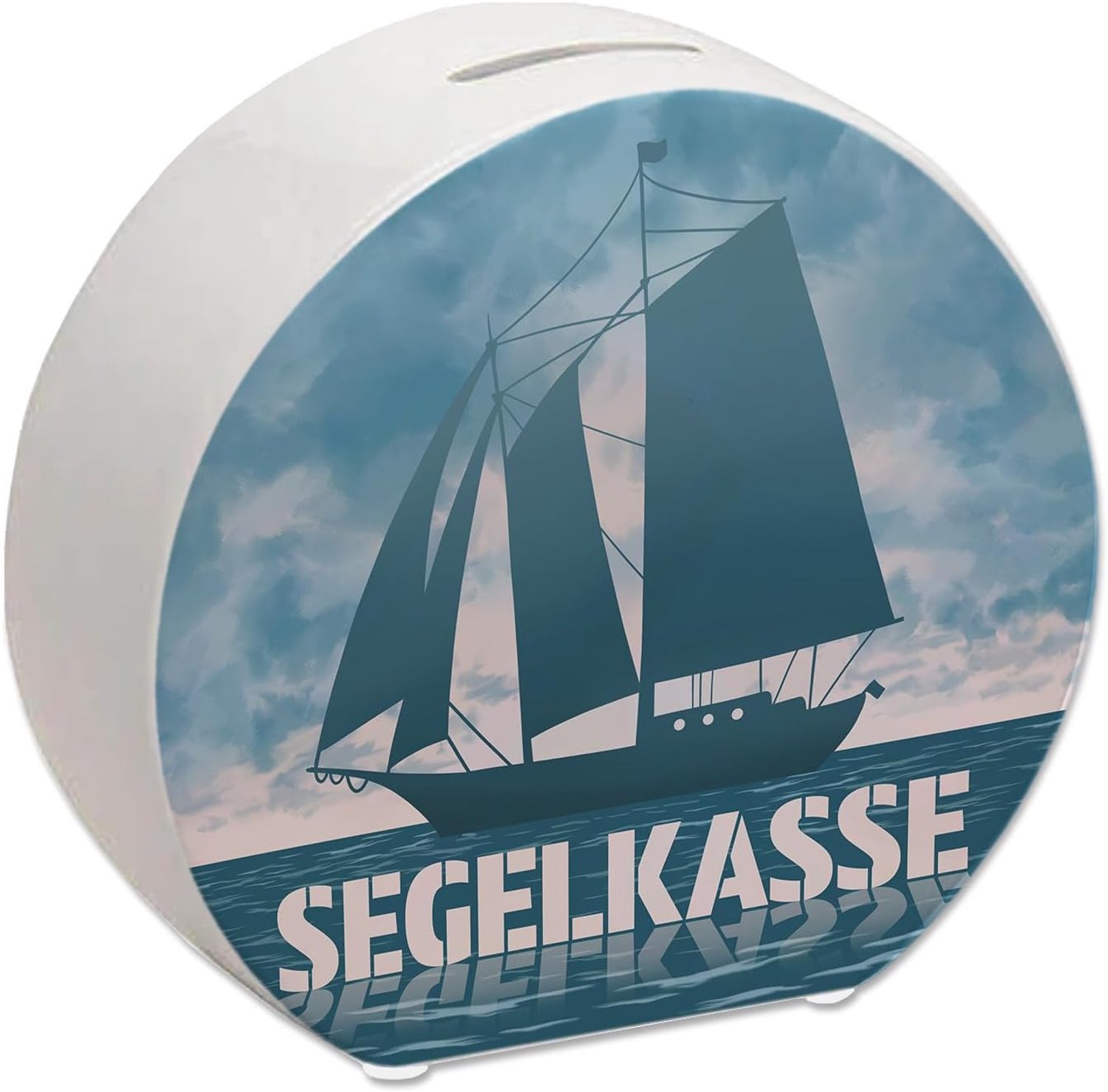 Spaarpot zeilboot - keramisch - rond met vlakke bodem - spaar voor je volgende zeiltrip - ShopVlot