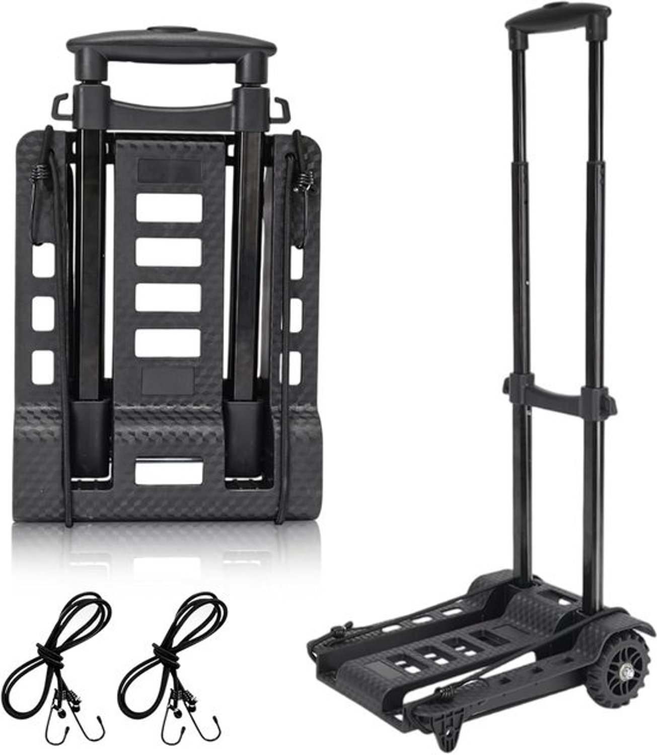Opvouwbare steekwagen - Draagbare trolley - Voor het vervoeren van bagage - Met 2 elastische touwen - Draagvermogen 50 kg - Aluminium