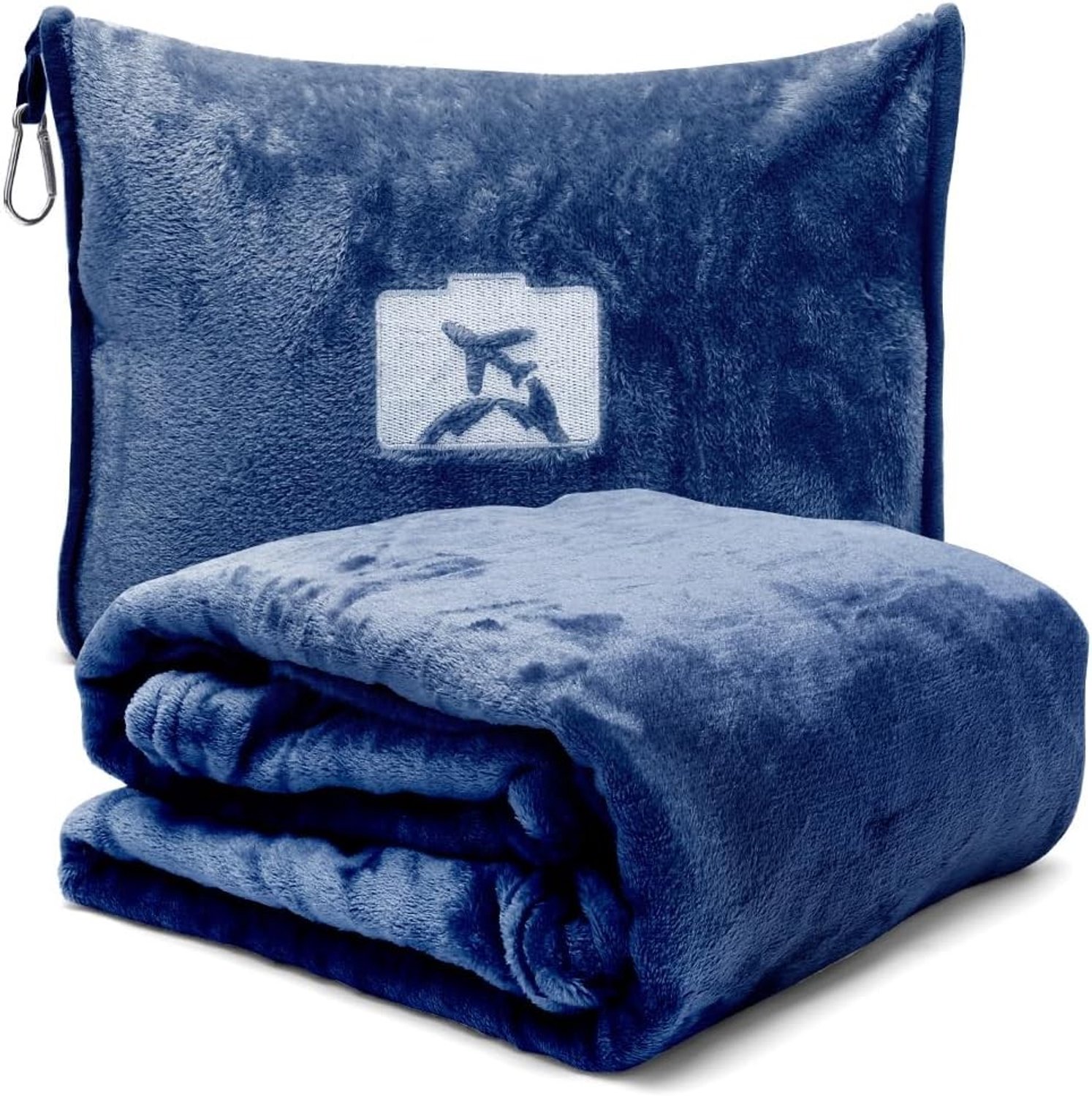 2-in-1 Reisdeken en Reishoofdkussen, Zachte en Warme Deken voor Vliegtuig, Auto en Kantoor, Compact met Luggage Clip, 50 x 152 cm, Donkerblauw en Ideaal voor Comfort onderweg