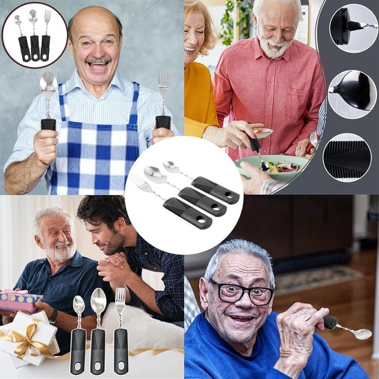 3 stuks flexibel bestek, bestek voor gehandicapten, bestek voor Parkinson volwassenen, flexibele lepel voor gehandicapten, flexibel bestek, dikke handgreep, voor kinderen, artrose, reuma, — afbeelding 4