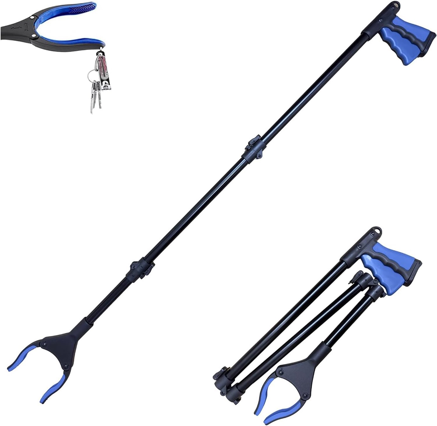 110 cm grijptang voor senioren, afvaltang van aluminium, lange grijptang, vouwbare grijper met magneetpunten, grijphulp, grijparm voor mensen met een handicap, afvalverzameling (blauw)