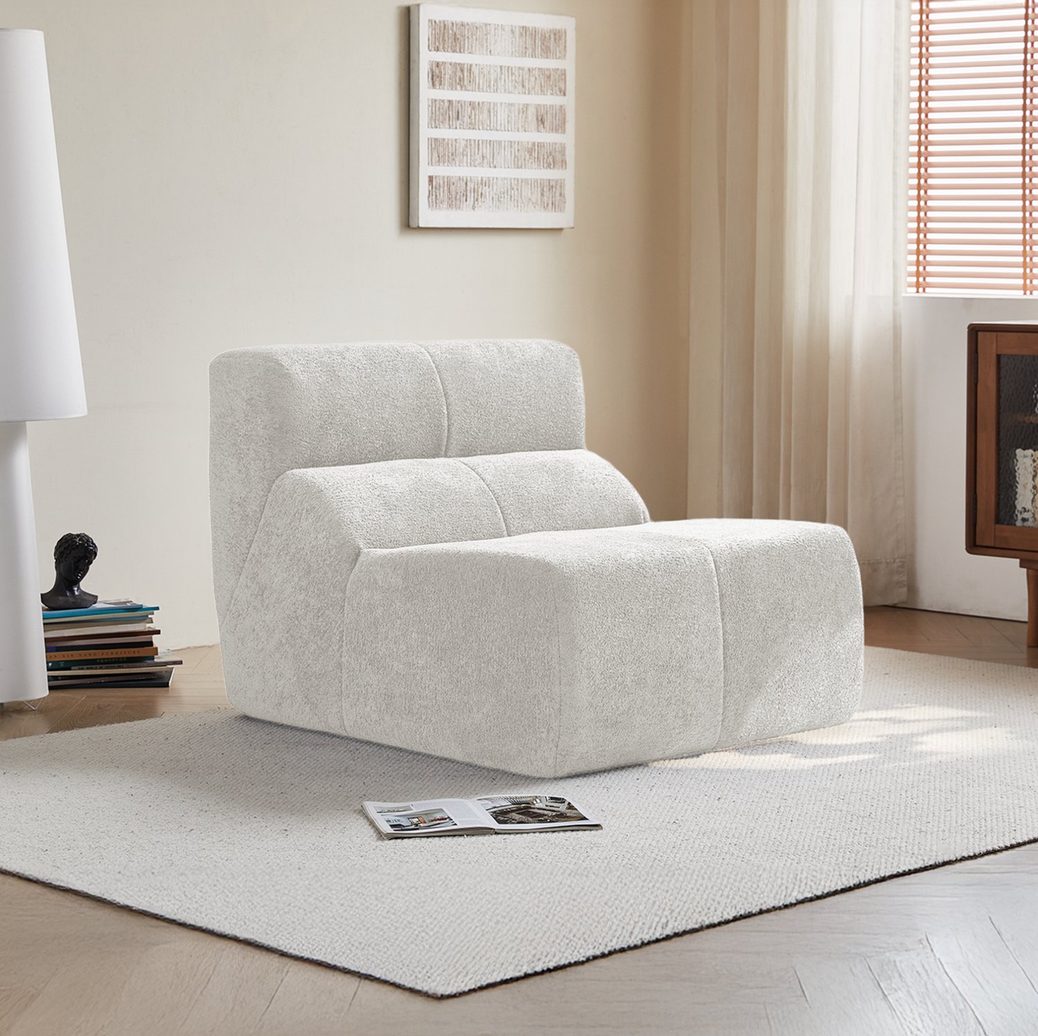 DESMIU Fauteuil 94 x 110 x 79 cm - Ergonomisch Comfort Met Hoogdicht Schuim - Voor Woonkamer En Kleine Ruimtes - Velvet - Wit