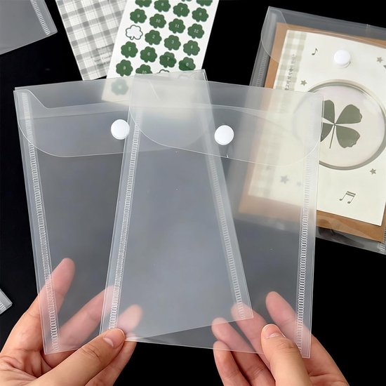 10 stuks verticale plastic enveloppen met kliksluiting herbruikbare stempel opbergzakken kleine waterdichte transparante envelop zakje als sticker organisator ontvangsthouder foto opslag — afbeelding 3
